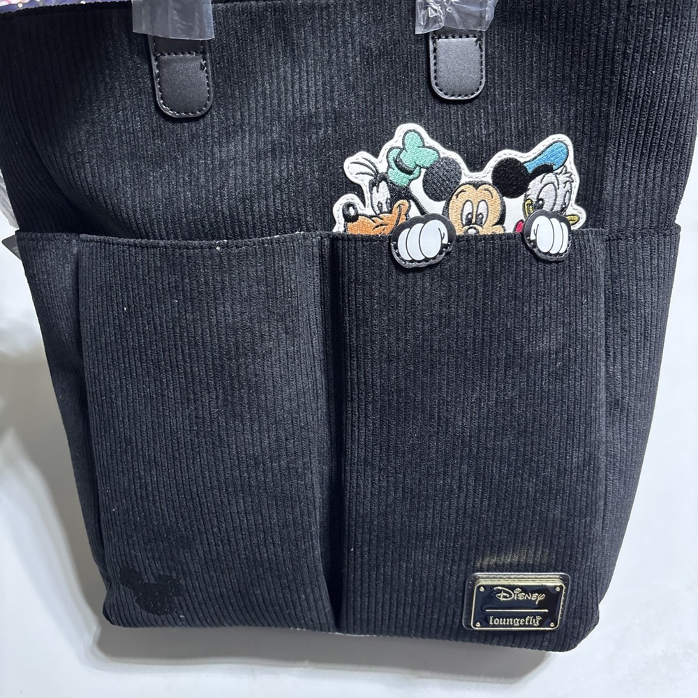 Loungefly Disney Mickey Mouse & Friends Corduroy Tote Crossbody Bag Black NEW
